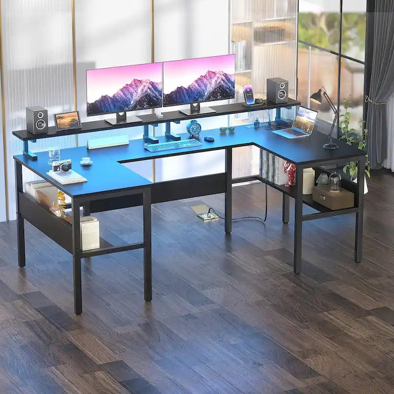 Bureau de jeu réversible en U avec ports USB et lumières LED