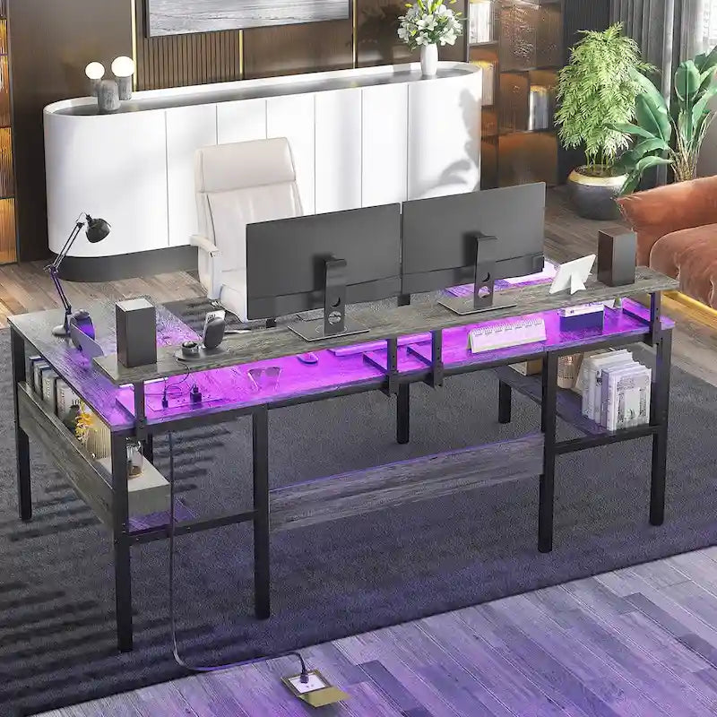 Bureau de jeu réversible en U avec ports USB et lumières LED