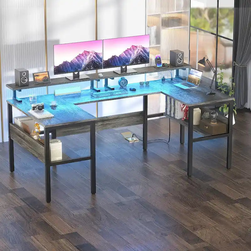 Bureau de jeu réversible en U avec ports USB et lumières LED