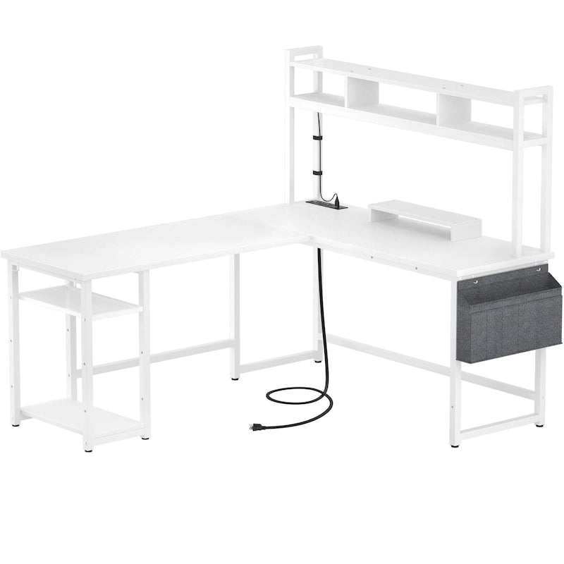 Bureau de jeu en L en bois avec étagère et port USB