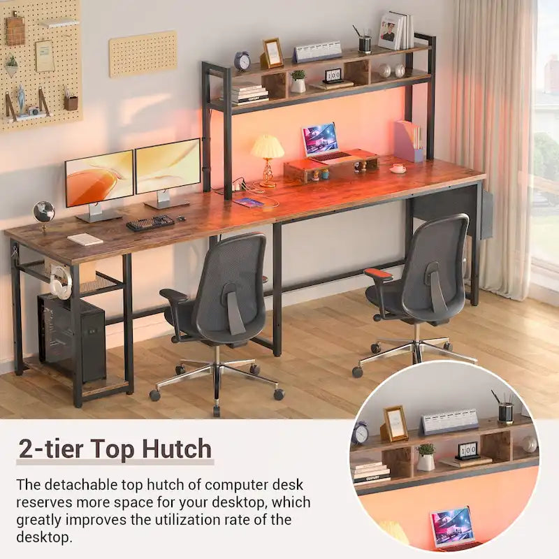 Bureau de jeu en L en bois avec étagère et port USB