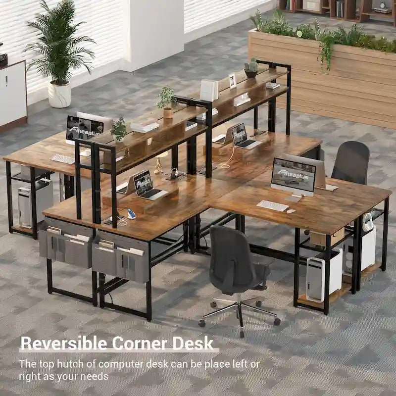 Bureau de jeu en L en bois avec étagère et port USB