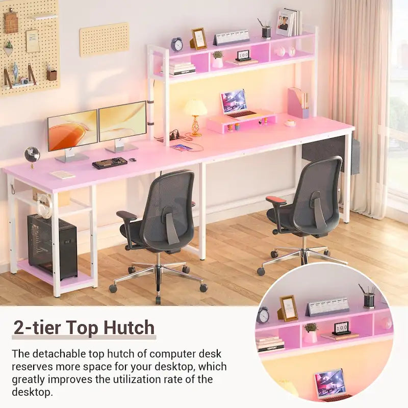 Bureau de jeu en L en bois avec étagère et port USB