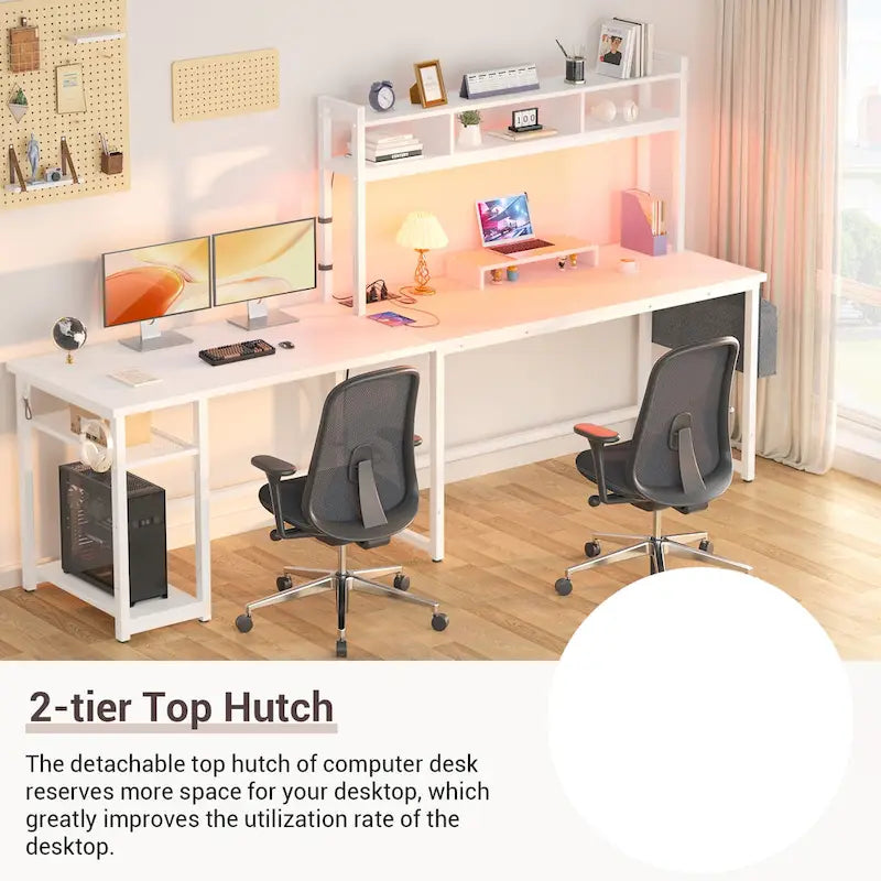 Bureau de jeu en L en bois avec étagère et port USB