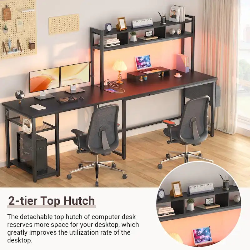 Bureau de jeu en L en bois avec étagère et port USB