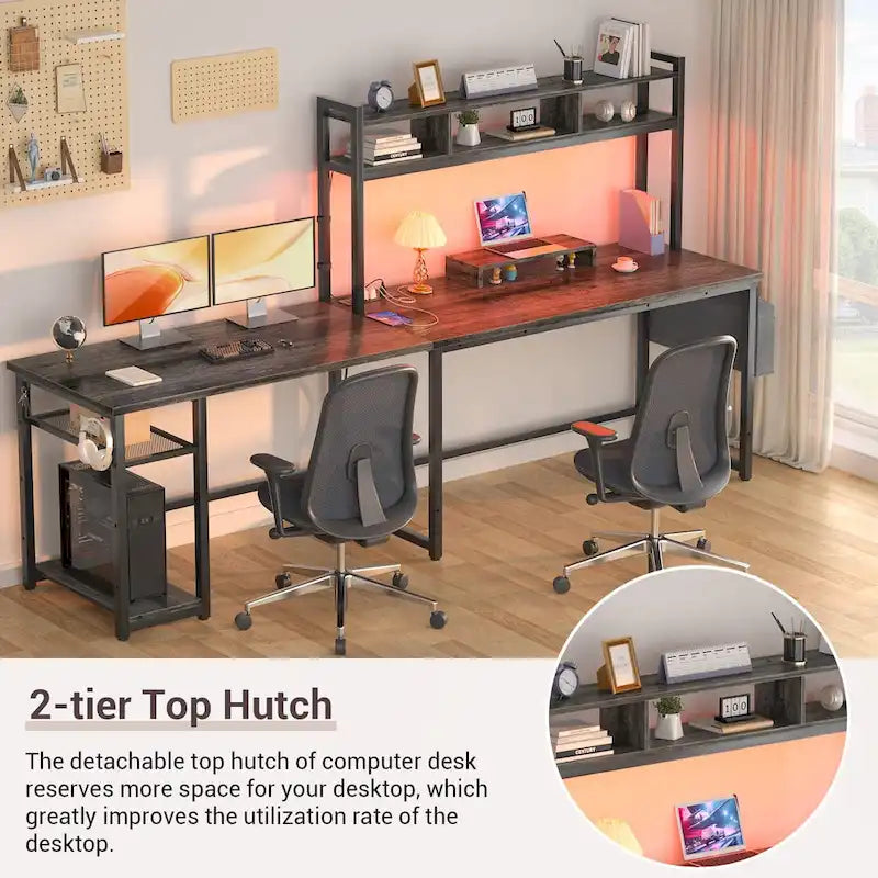 Bureau de jeu en L en bois avec étagère et port USB