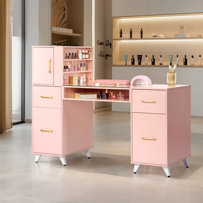 Table de manucure 55 W en verre trempé et aggloméré gaufré