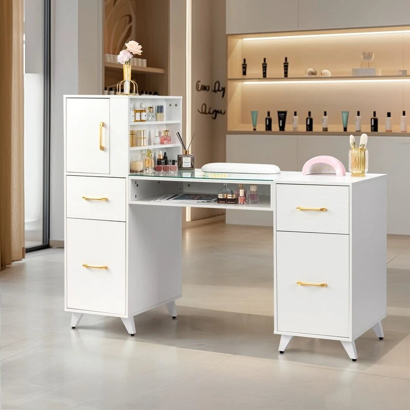 Table de manucure 55 W en verre trempé et aggloméré gaufré
