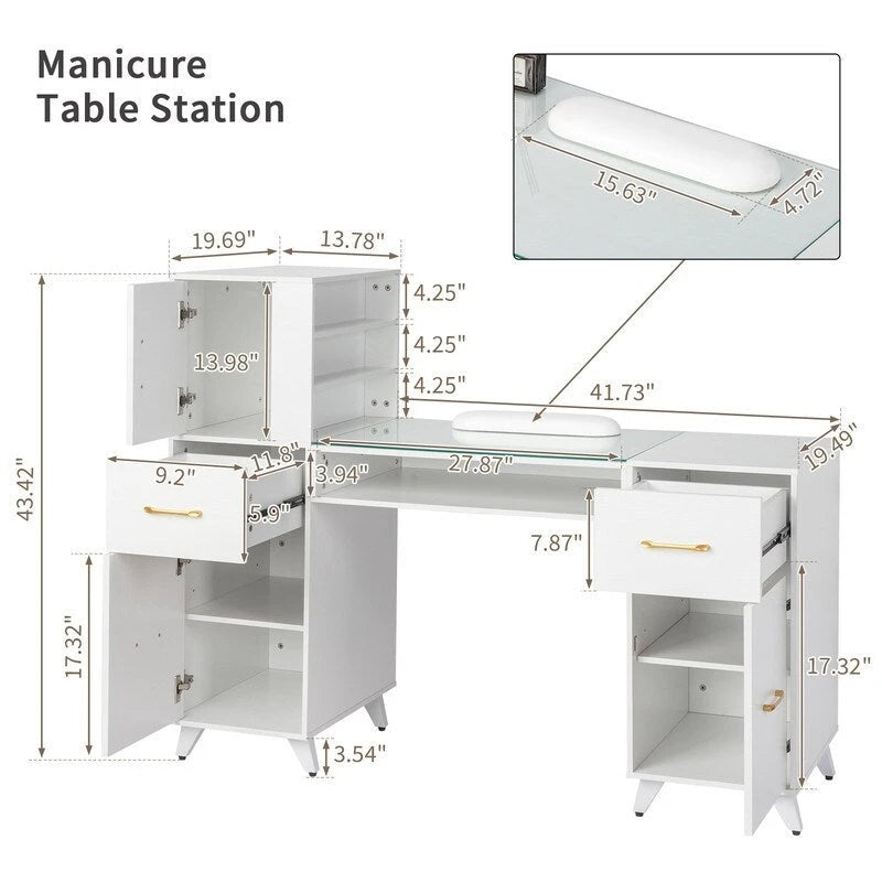 Table de manucure 55 W en verre trempé et aggloméré gaufré