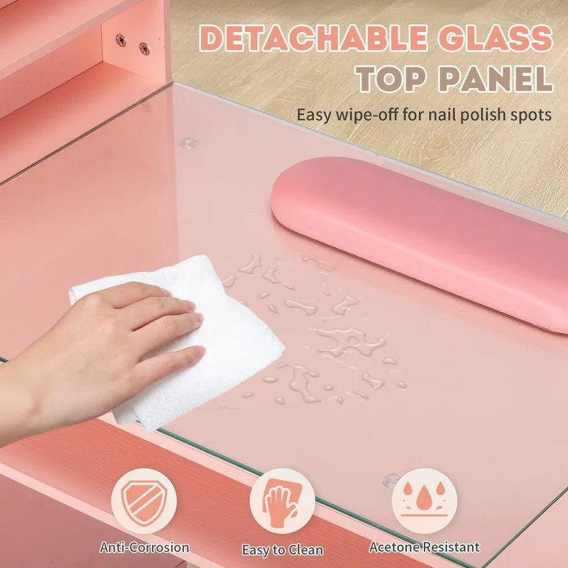 Table de manucure 55 W en verre trempé et aggloméré gaufré