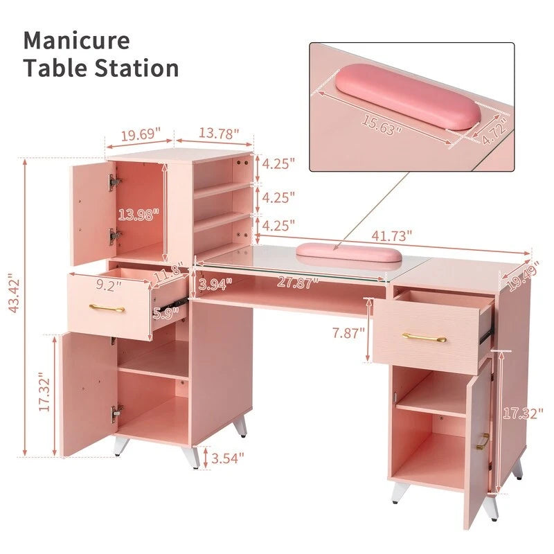 Table de manucure 55 W en verre trempé et aggloméré gaufré