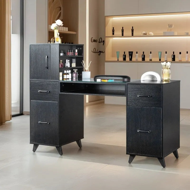 Table de manucure 55 W en verre trempé et aggloméré gaufré