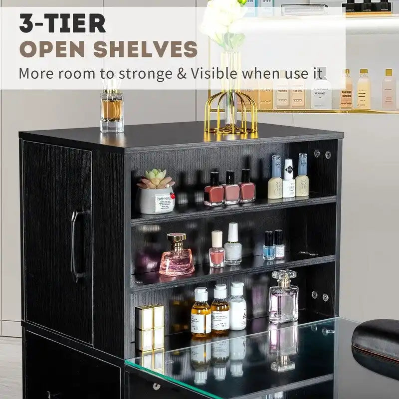 Table de manucure 55 W en verre trempé et aggloméré gaufré