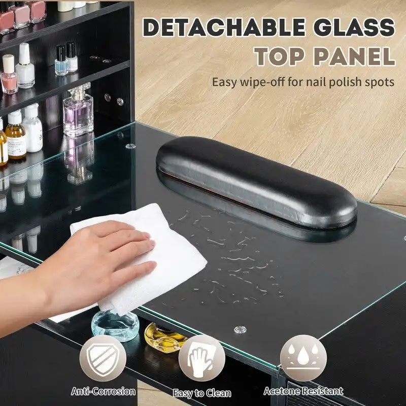 Table de manucure 55 W en verre trempé et aggloméré gaufré