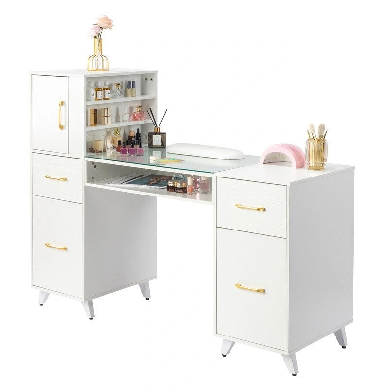 Table de manucure 55 W en verre trempé et aggloméré gaufré