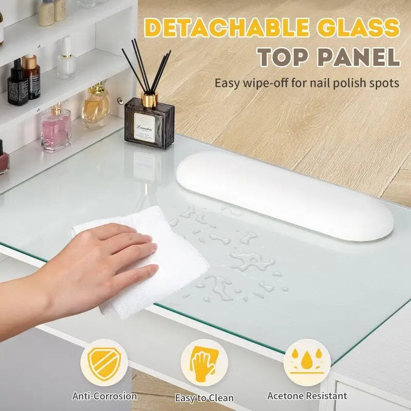 Table de manucure 55 W en verre trempé et aggloméré gaufré