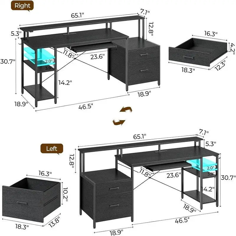 Bureau informatique 65 avec tiroir-classeur
