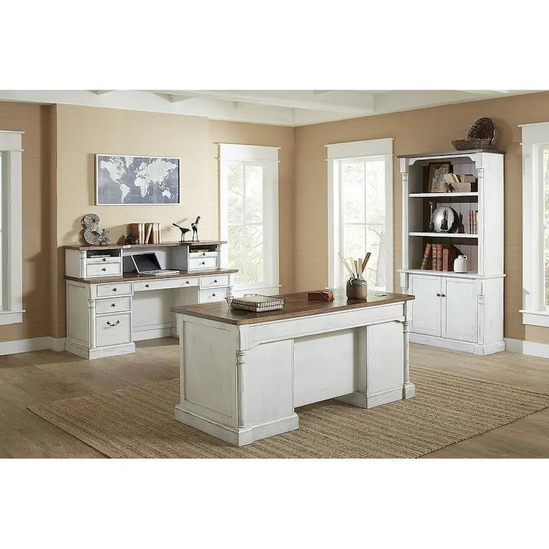 Bureau de direction rustique en bois à double piédestal, Bureau, Table, Blanc