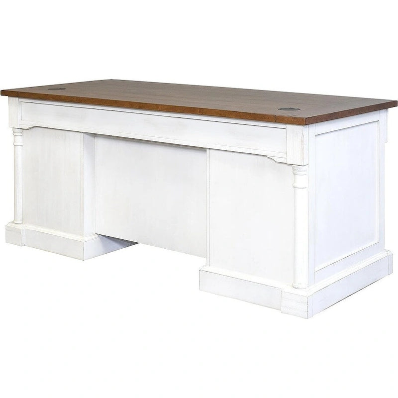 Bureau de direction rustique en bois à double piédestal, Bureau, Table, Blanc