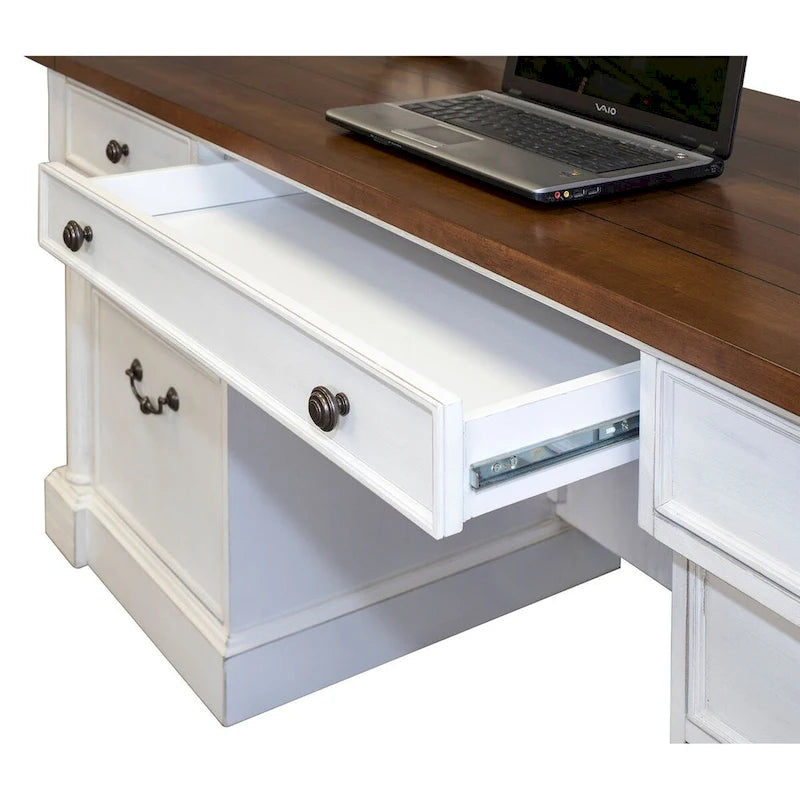 Bureau de direction rustique en bois à double piédestal, Bureau, Table, Blanc