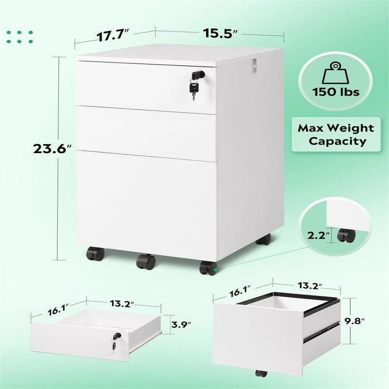 Classeur à 3 tiroirs avec serrure - 17,7P x 15,5L x 25,8H