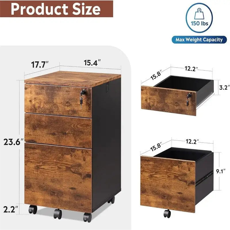 Classeur à 3 tiroirs avec serrure - 17,7P x 15,5L x 25,8H