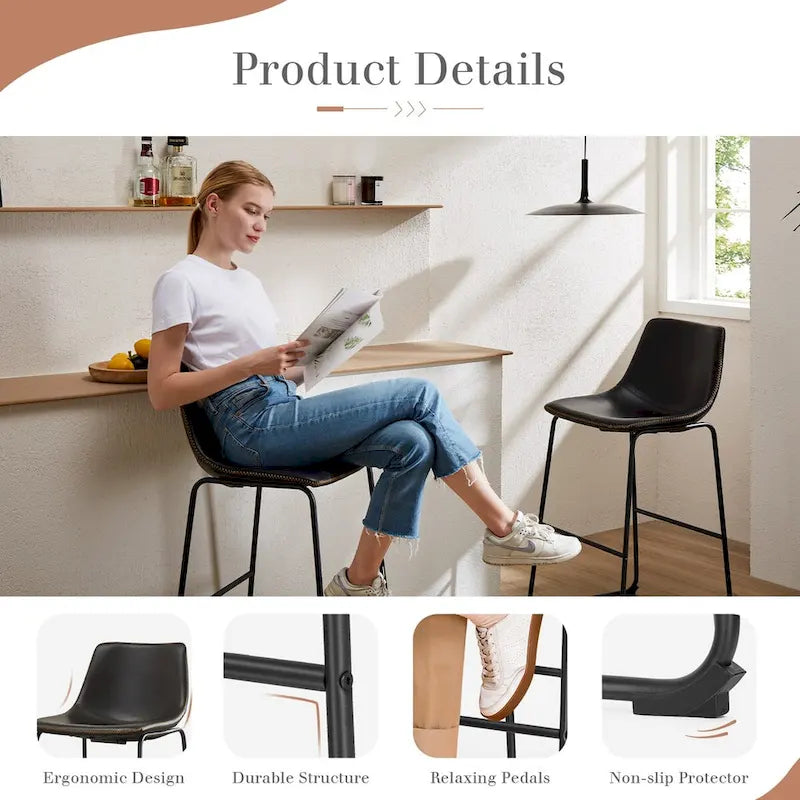Tabourets de bar Sweetcrispy en cuir 30 pouces à hauteur de comptoir, lot de 2