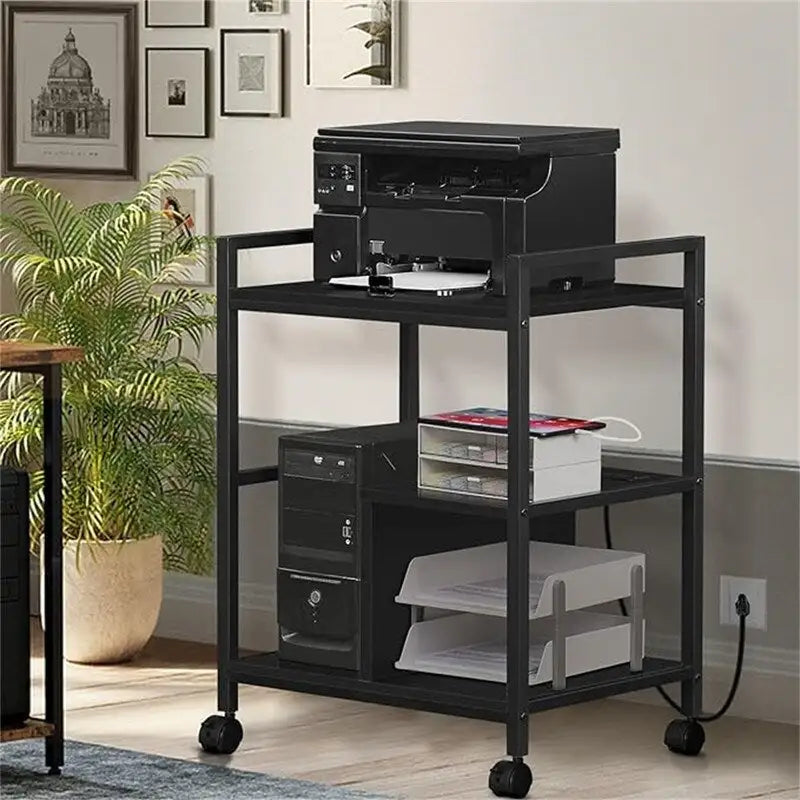 Meuble Imprimante avec Station de Recharge et Ports USB Grande Taille 3 Niveaux - 24P x 18,62L x 30,86H