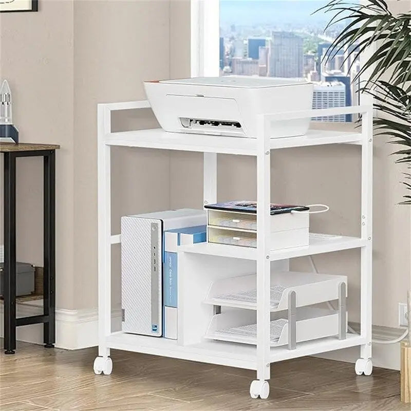 Meuble Imprimante avec Station de Recharge et Ports USB Grande Taille 3 Niveaux - 24P x 18,62L x 30,86H
