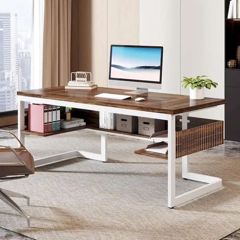 Bureau de direction 63" avec étagères, bureau d'ordinateur pour bureau à domicile