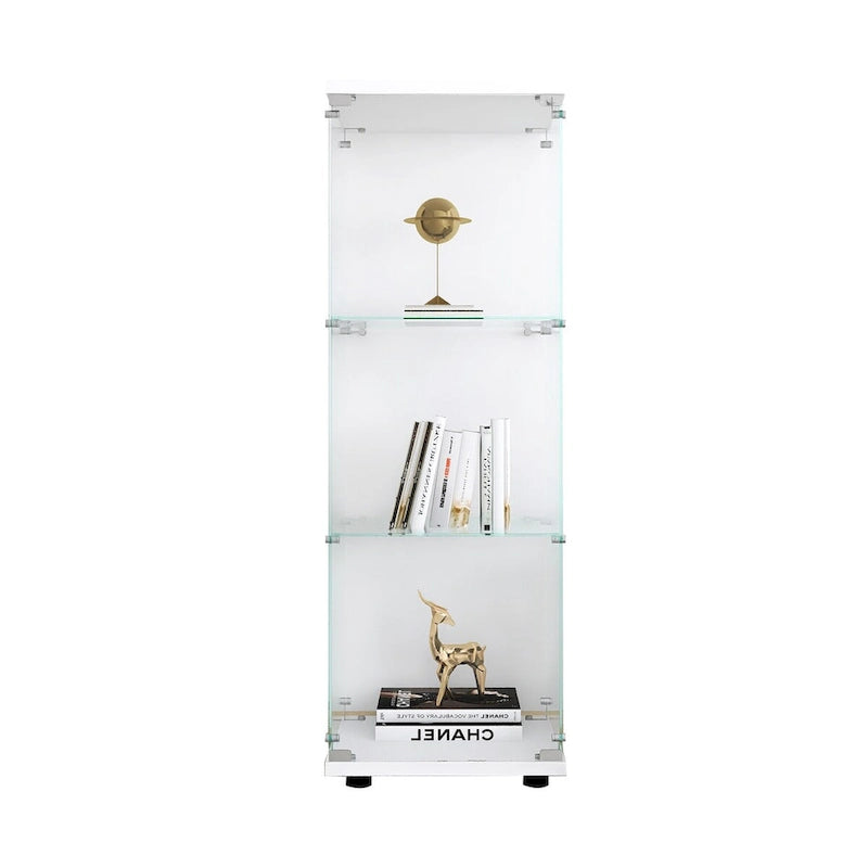 Vitrine en verre avec 3 étagères, Meuble vitrine à une porte, Bibliothèque en verre blanche sur pied, Installation rapide