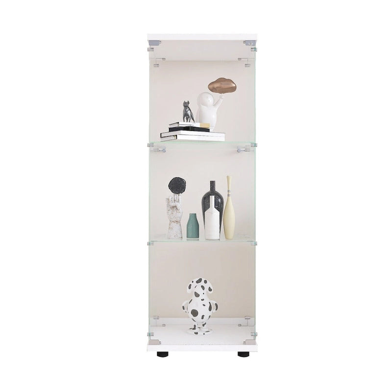 Vitrine en verre avec 3 étagères, Meuble vitrine à une porte, Bibliothèque en verre blanche sur pied, Installation rapide