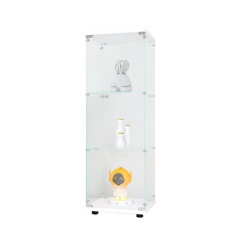 Vitrine en verre avec 3 étagères, Meuble vitrine à une porte, Bibliothèque en verre blanche sur pied, Installation rapide