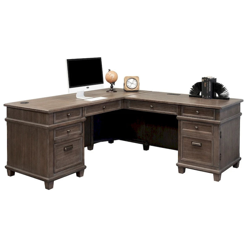 Bureau en L et retour Carson Wood, Table d'écriture, Bureau d'ordinateur, Gris