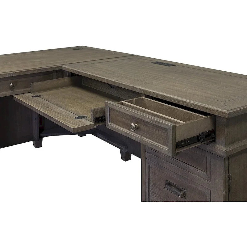 Bureau en L et retour Carson Wood, Table d'écriture, Bureau d'ordinateur, Gris