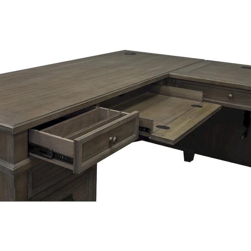 Bureau en L et retour Carson Wood, Table d'écriture, Bureau d'ordinateur, Gris