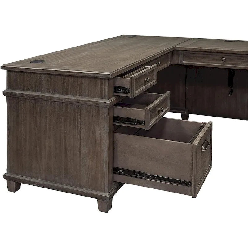 Bureau en L et retour Carson Wood, Table d'écriture, Bureau d'ordinateur, Gris