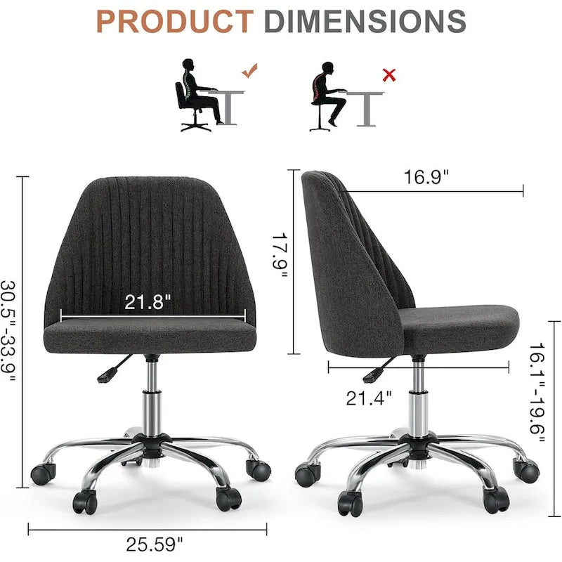 Chaise de bureau, chaise de vanité moderne et mignonne pivotante à roulettes, sans accoudoirs pour la maison, les chambres, le bureau, l'étude, les étudiants