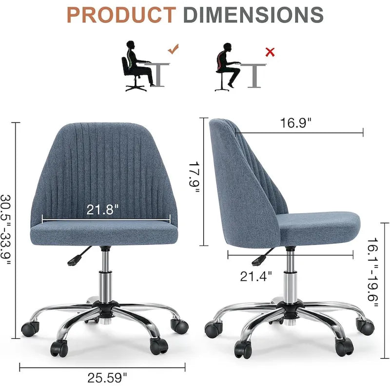 Chaise de bureau, chaise de vanité moderne et mignonne pivotante à roulettes, sans accoudoirs pour la maison, les chambres, le bureau, l'étude, les étudiants