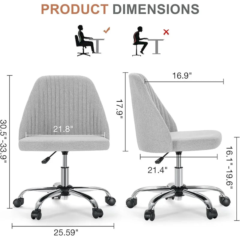 Chaise de bureau, chaise de vanité moderne et mignonne pivotante à roulettes, sans accoudoirs pour la maison, les chambres, le bureau, l'étude, les étudiants