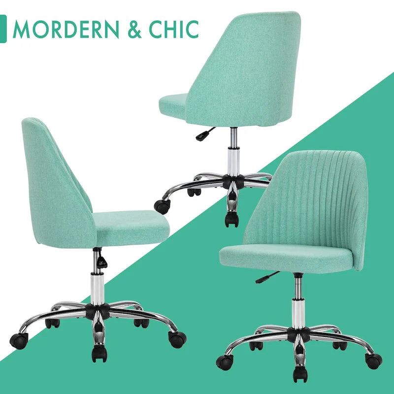 Chaise de bureau, chaise de vanité moderne et mignonne pivotante à roulettes, sans accoudoirs pour la maison, les chambres, le bureau, l'étude, les étudiants