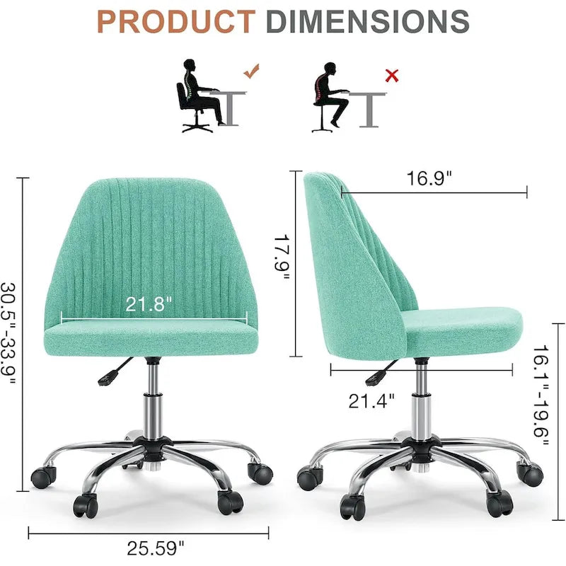 Chaise de bureau, chaise de vanité moderne et mignonne pivotante à roulettes, sans accoudoirs pour la maison, les chambres, le bureau, l'étude, les étudiants