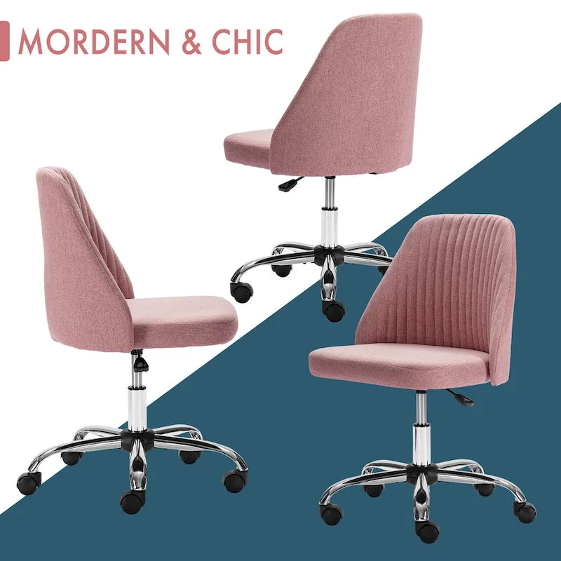 Chaise de bureau, chaise de vanité moderne et mignonne pivotante à roulettes, sans accoudoirs pour la maison, les chambres, le bureau, l'étude, les étudiants