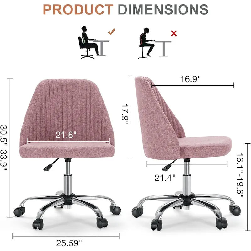 Chaise de bureau, chaise de vanité moderne et mignonne pivotante à roulettes, sans accoudoirs pour la maison, les chambres, le bureau, l'étude, les étudiants