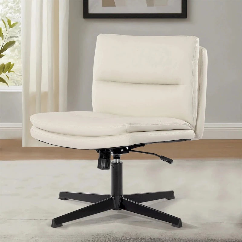 Chaise de bureau sans roulettes en cuir synthétique sans accoudoirs
