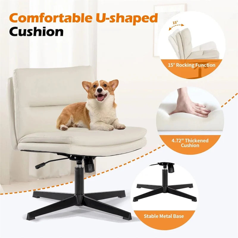 Chaise de bureau sans roulettes en cuir synthétique sans accoudoirs