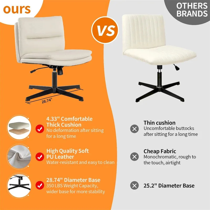 Chaise de bureau sans roulettes en cuir synthétique sans accoudoirs
