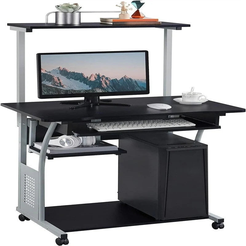 Bureau d'ordinateur à 3 niveaux avec étagère pour imprimante