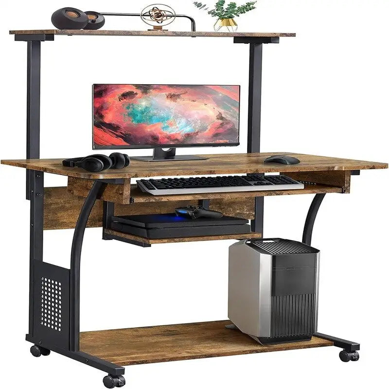 Bureau d'ordinateur à 3 niveaux avec étagère pour imprimante