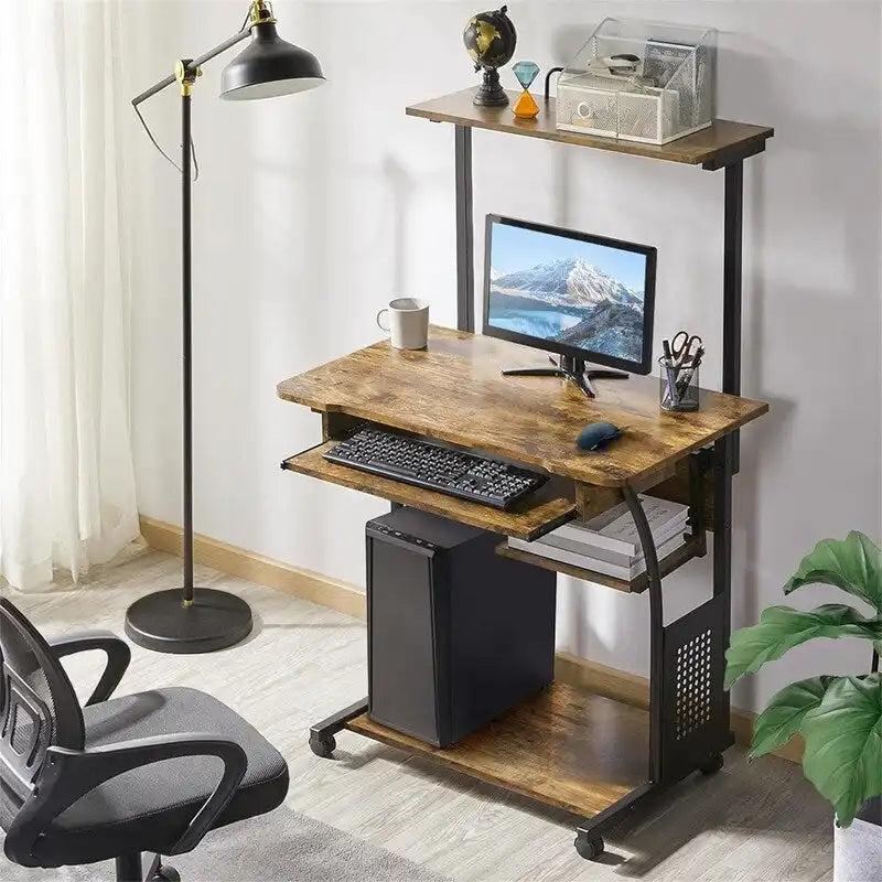 Bureau d'ordinateur à 3 niveaux avec étagère pour imprimante